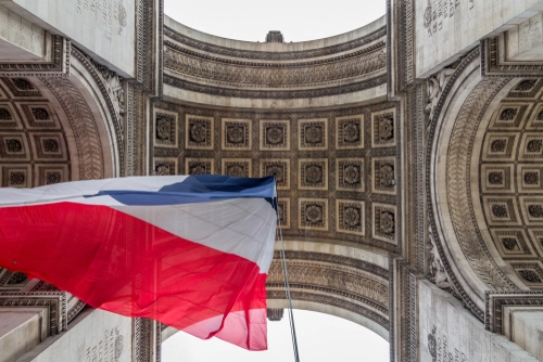 The Arc de Triomphe in Paris as seen from under the arch